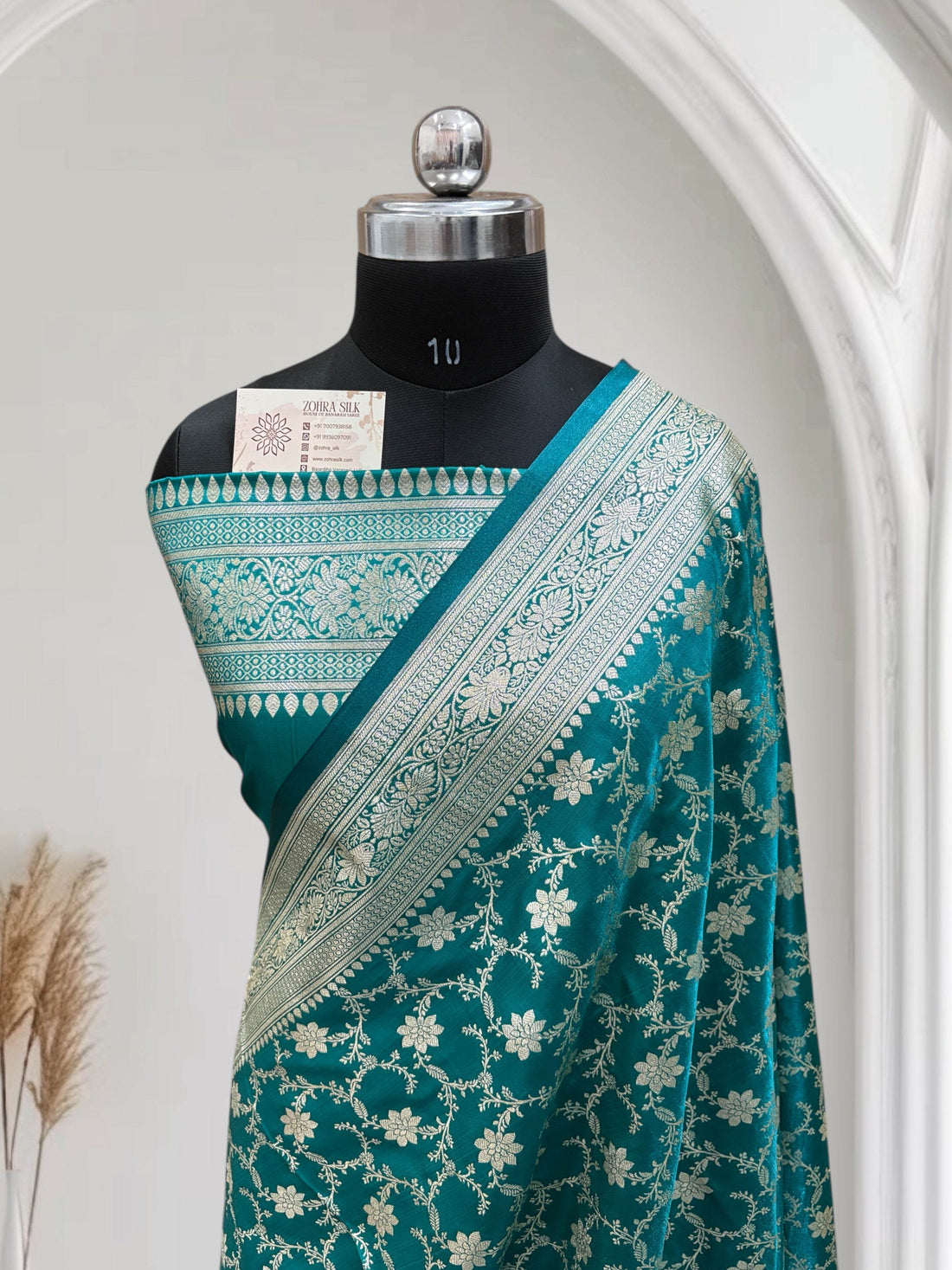 Satin Silk Banarasi Saree in Firoza - Zohra Silk