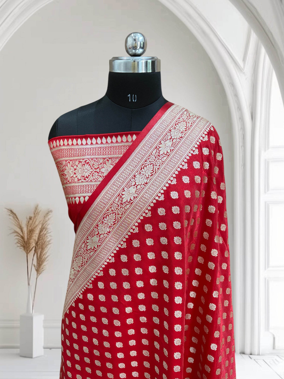 Red Buti Satin Silk Saree - Zohra Silk