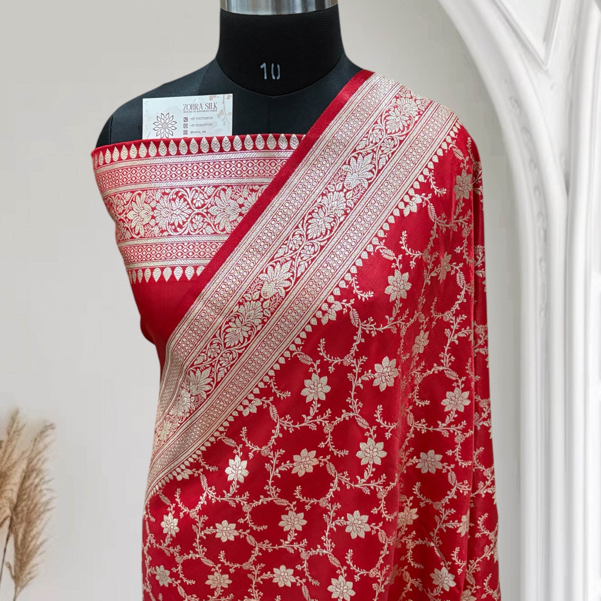 Red Jaal Pttern Satin Silk Saree - Zohra Silk