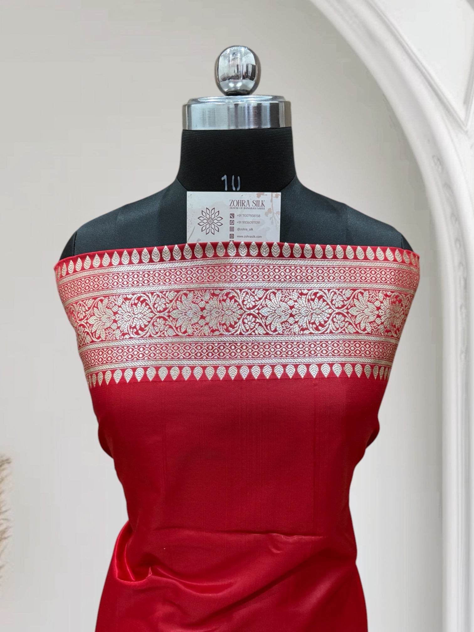 Red Jaal Pttern Satin Silk Saree - Zohra Silk