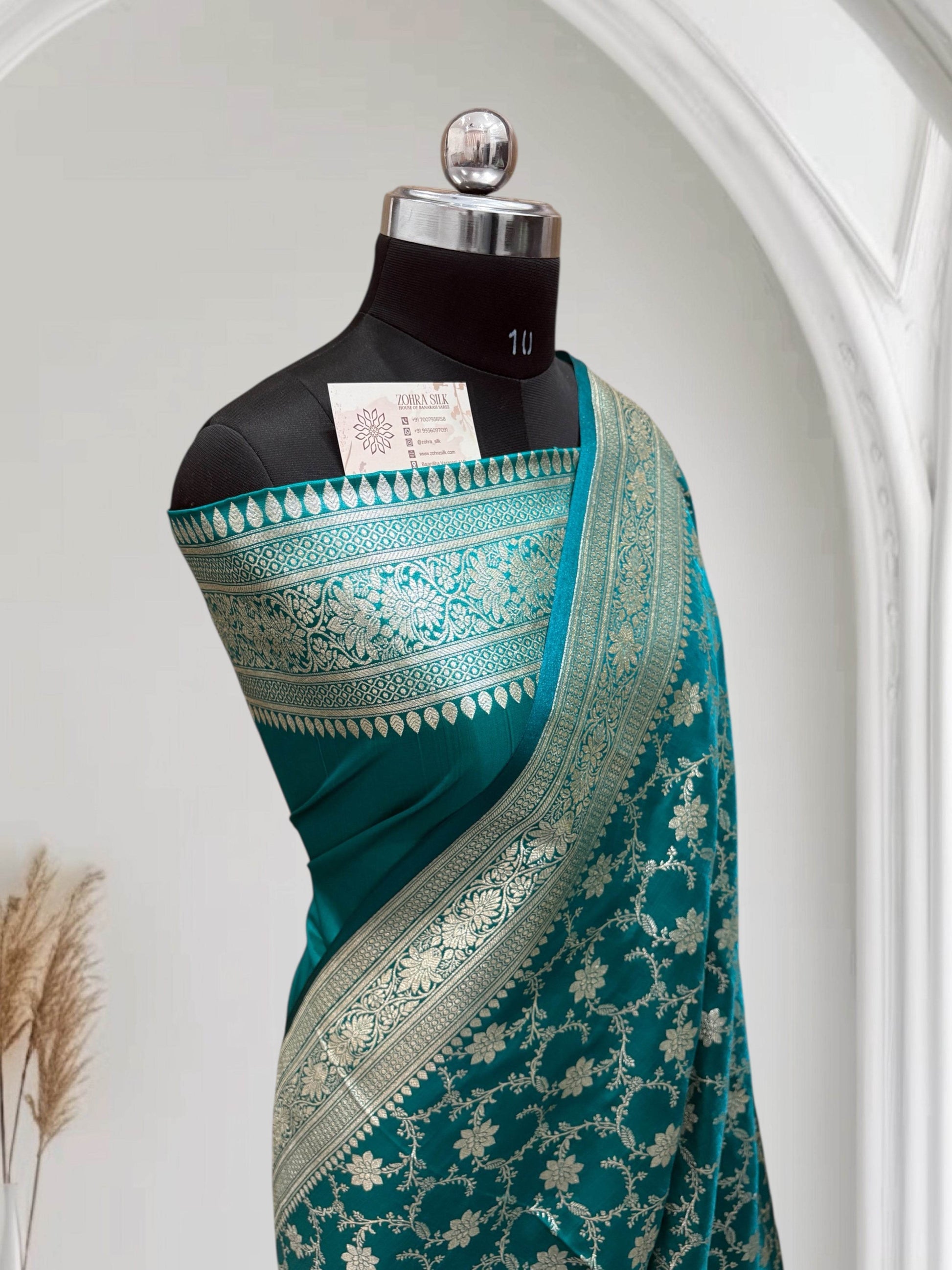 Satin Silk Banarasi Saree in Firoza - Zohra Silk