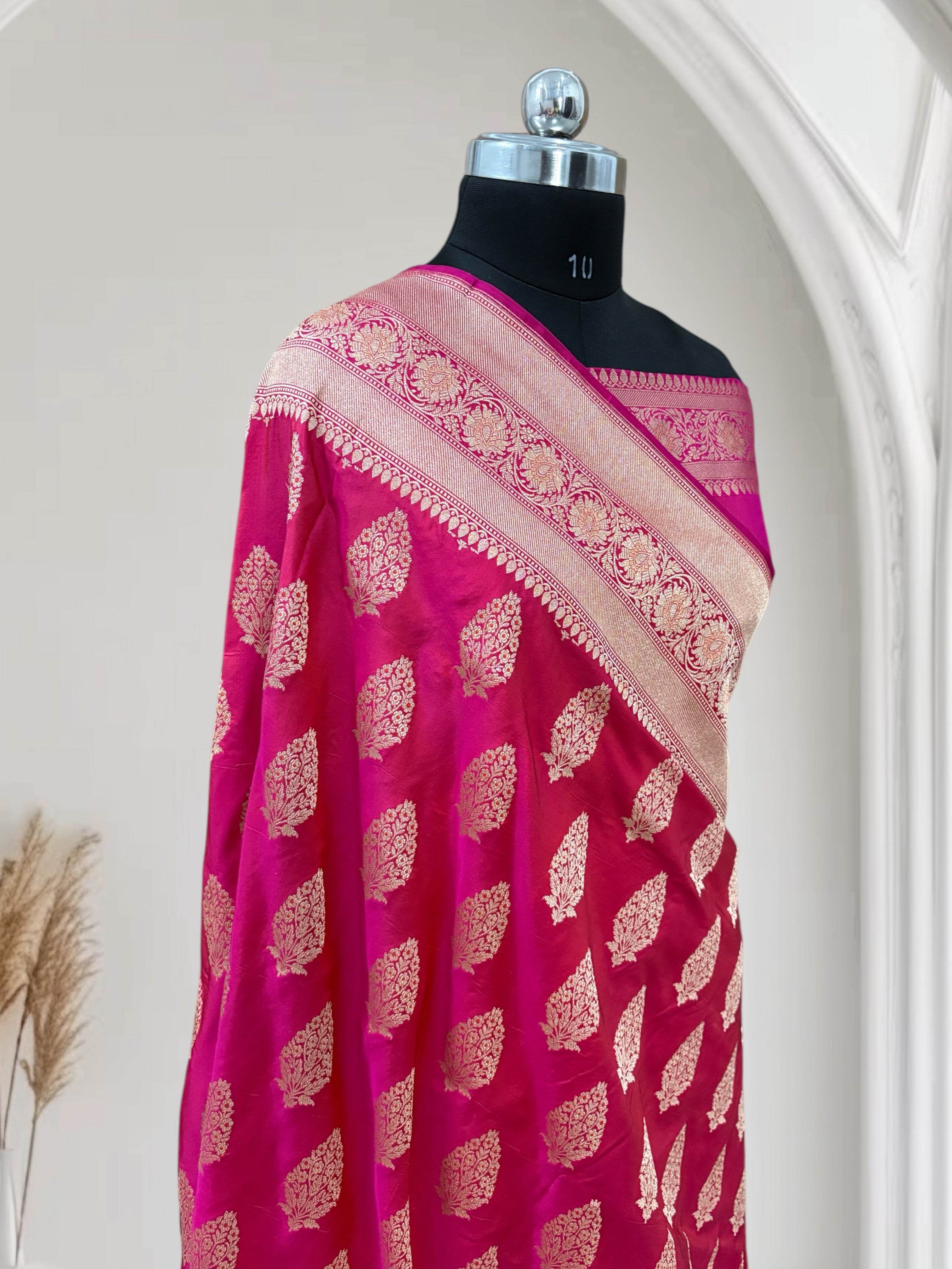 Rani With Red Shaded Dual-Tone Effect Pure Kataan Silk Banarasi Saree - Zohra Silk