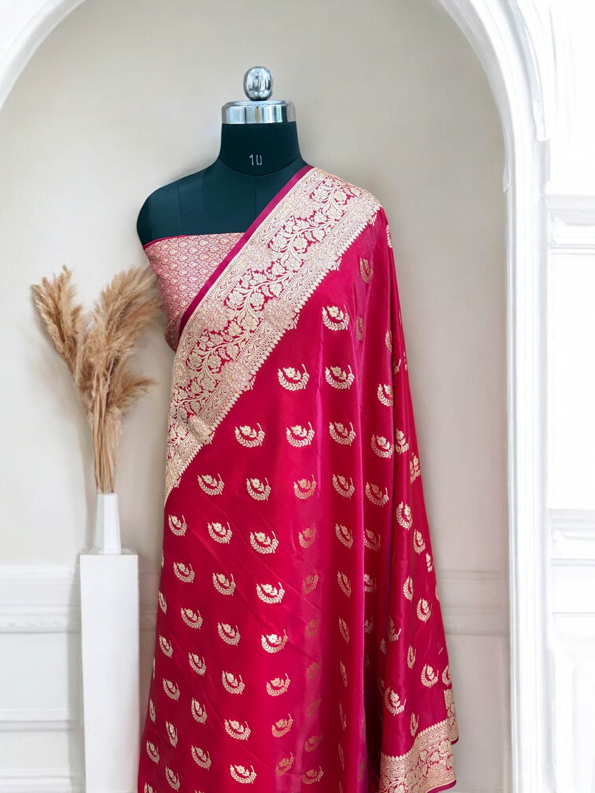 Red Chand Pattern Satin Silk Saree - Zohra Silk