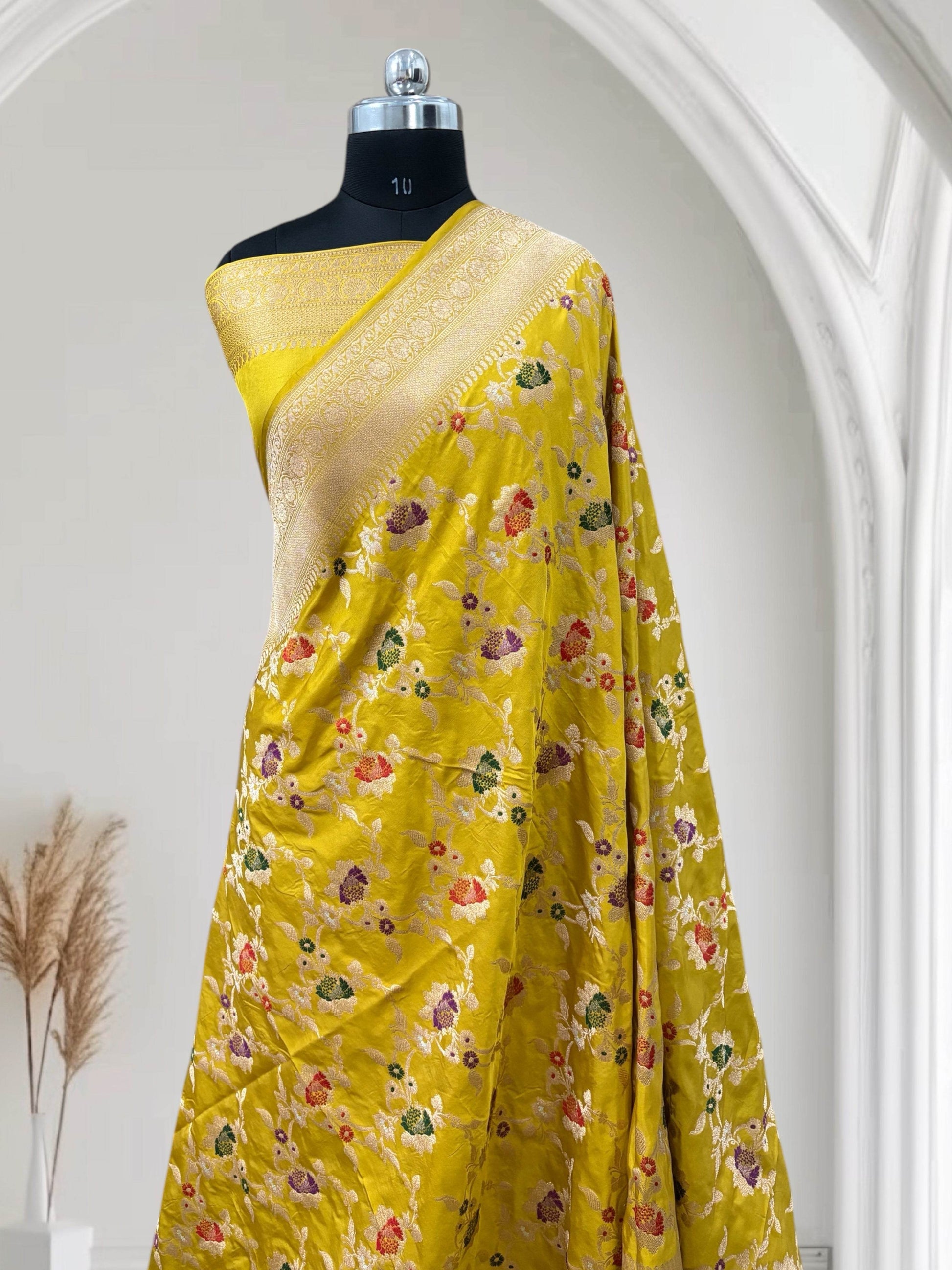 Yellow Multi Colour Meena Pure Kataan Silk Banarasi Saree - Zohra Silk