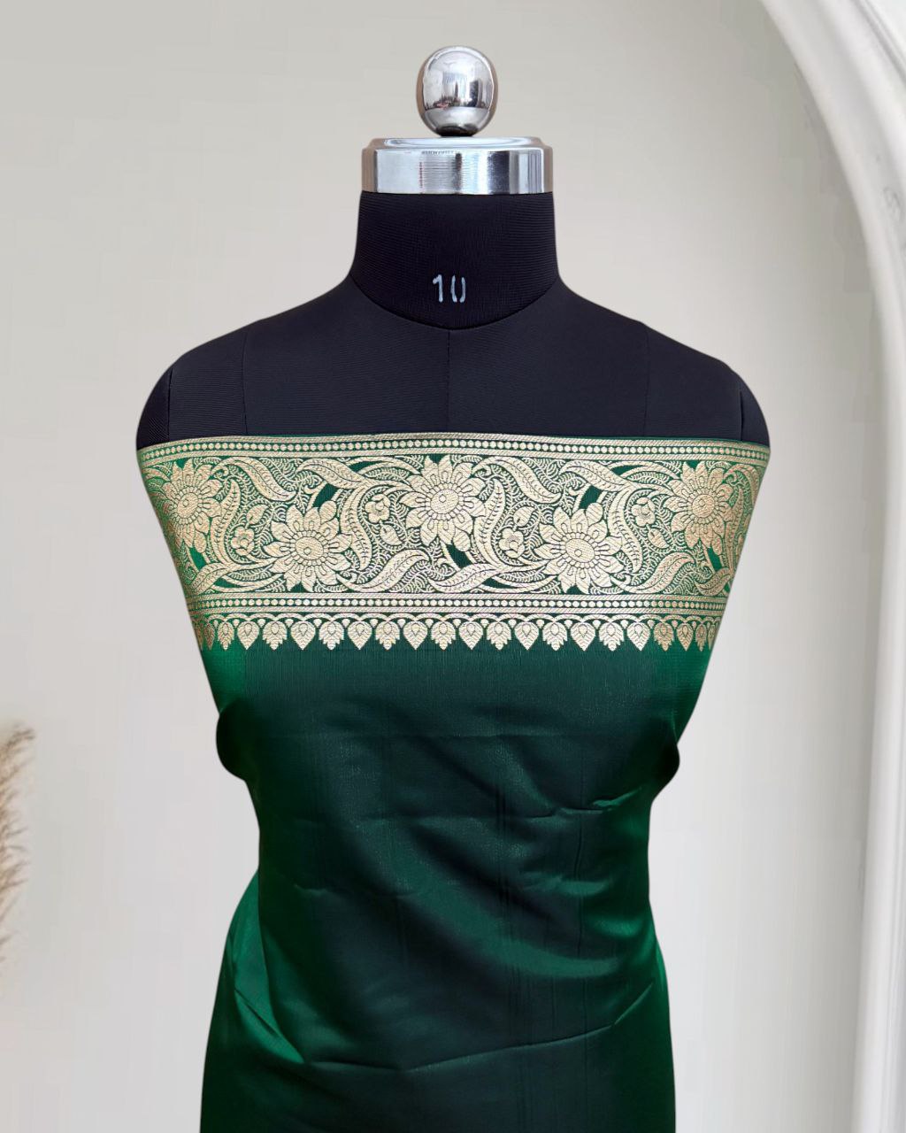 Dark Green Floral Buti Satin Silk Banarasi Saree