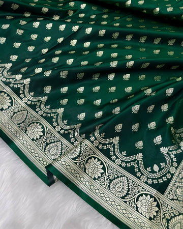 Green With Water Zari Satin Silk Banarasi Saree