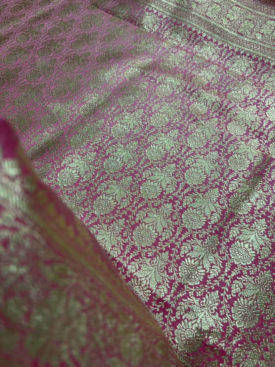 Baby Pink Satin Silk Banarasi Saree
