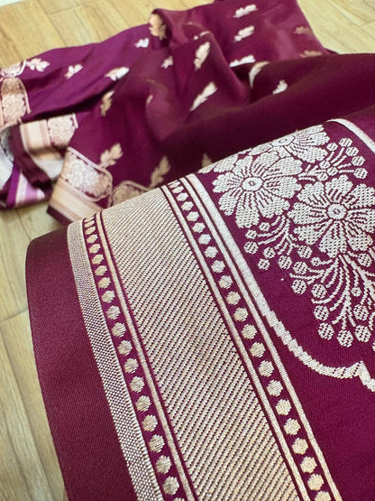 Magenta Dual-Tone Satin Silk Banarasi Saree – Buti Design