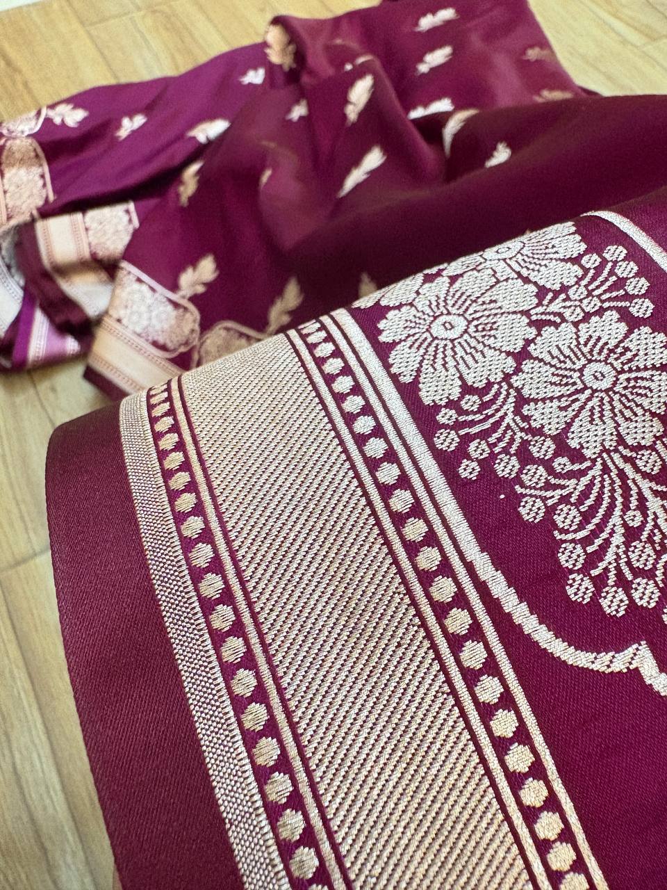 Magenta Dual-Tone Satin Silk Banarasi Saree – Buti Design