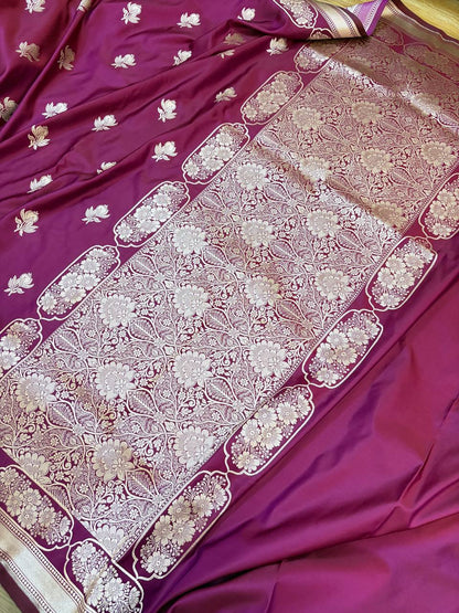Magenta Dual-Tone Satin Silk Banarasi Saree – Buti Design