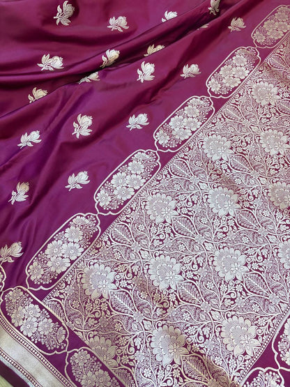 Magenta Dual-Tone Satin Silk Banarasi Saree – Buti Design