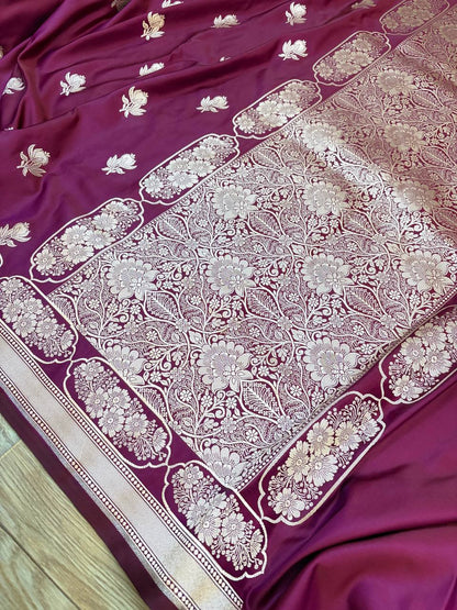 Magenta Dual-Tone Satin Silk Banarasi Saree – Buti Design