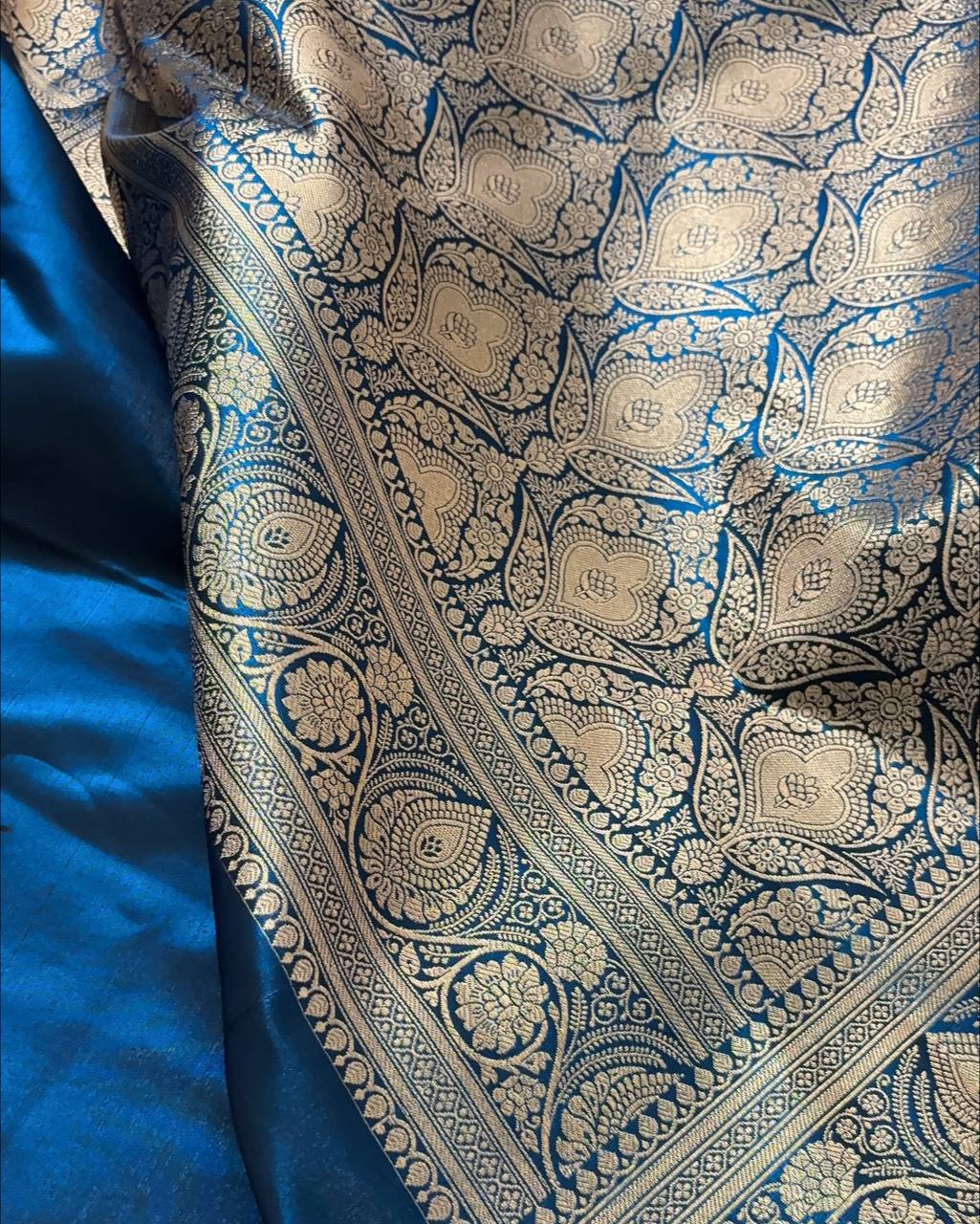 Royal Blue Dual Tone Satin Silk Banarasi Saree in Floral Jaal Pattern