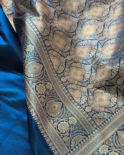 Royal Blue Dual Tone Satin Silk Banarasi Saree in Floral Jaal Pattern