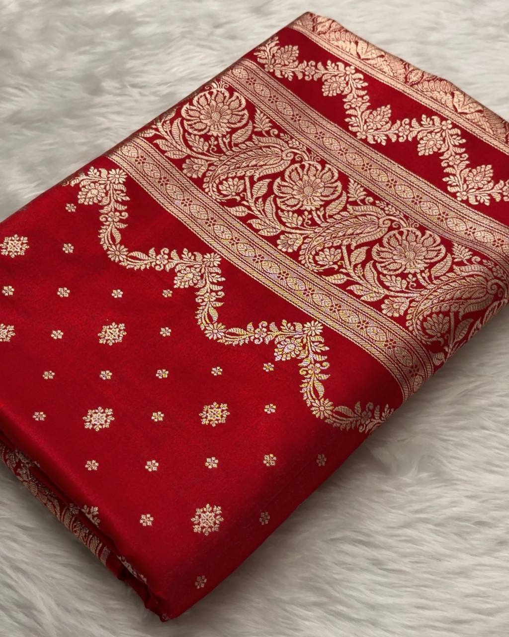 Red Sitara Buti Satin Silk Banarasi Saree