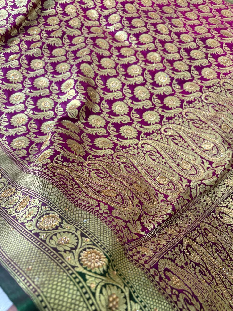 Magenta Bridal Suruski Work Banarasi Saree