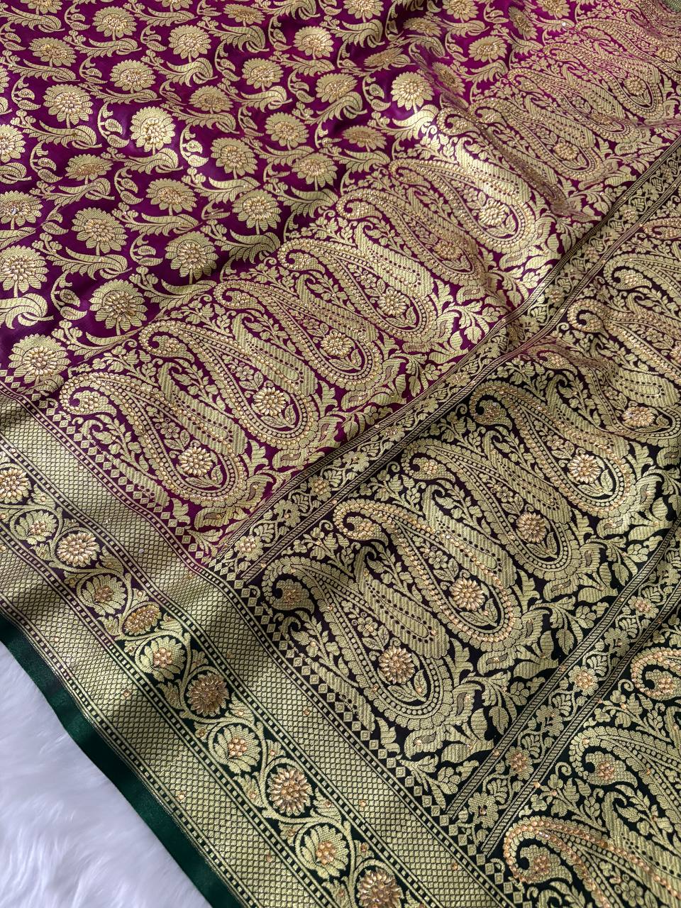 Magenta Bridal Suruski Work Banarasi Saree