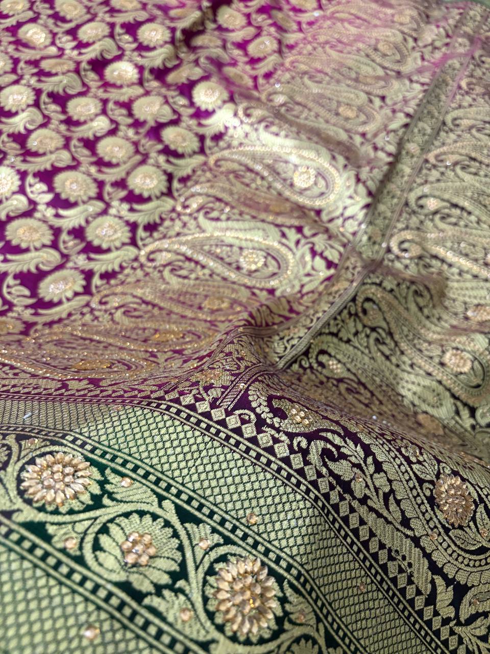Magenta Bridal Suruski Work Banarasi Saree