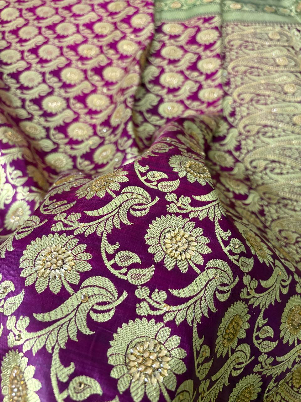 Magenta Bridal Suruski Work Banarasi Saree