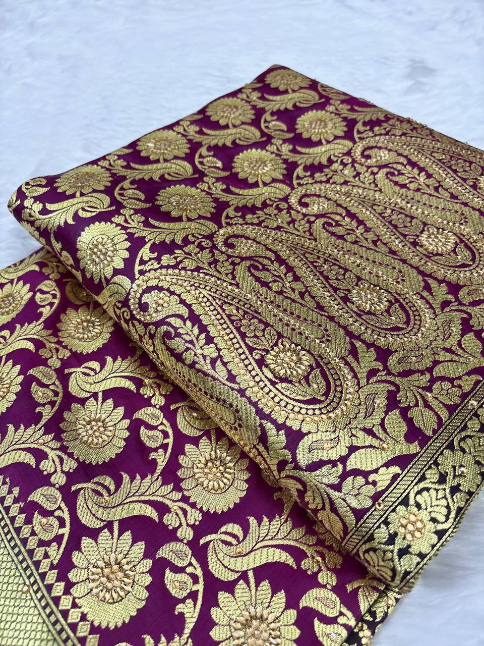 Magenta Bridal Suruski Work Banarasi Saree