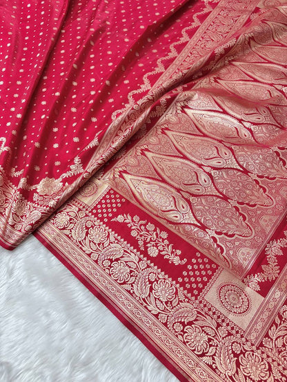 Rani Satin Silk Banarasi Saree – Silver Zari Buti Work