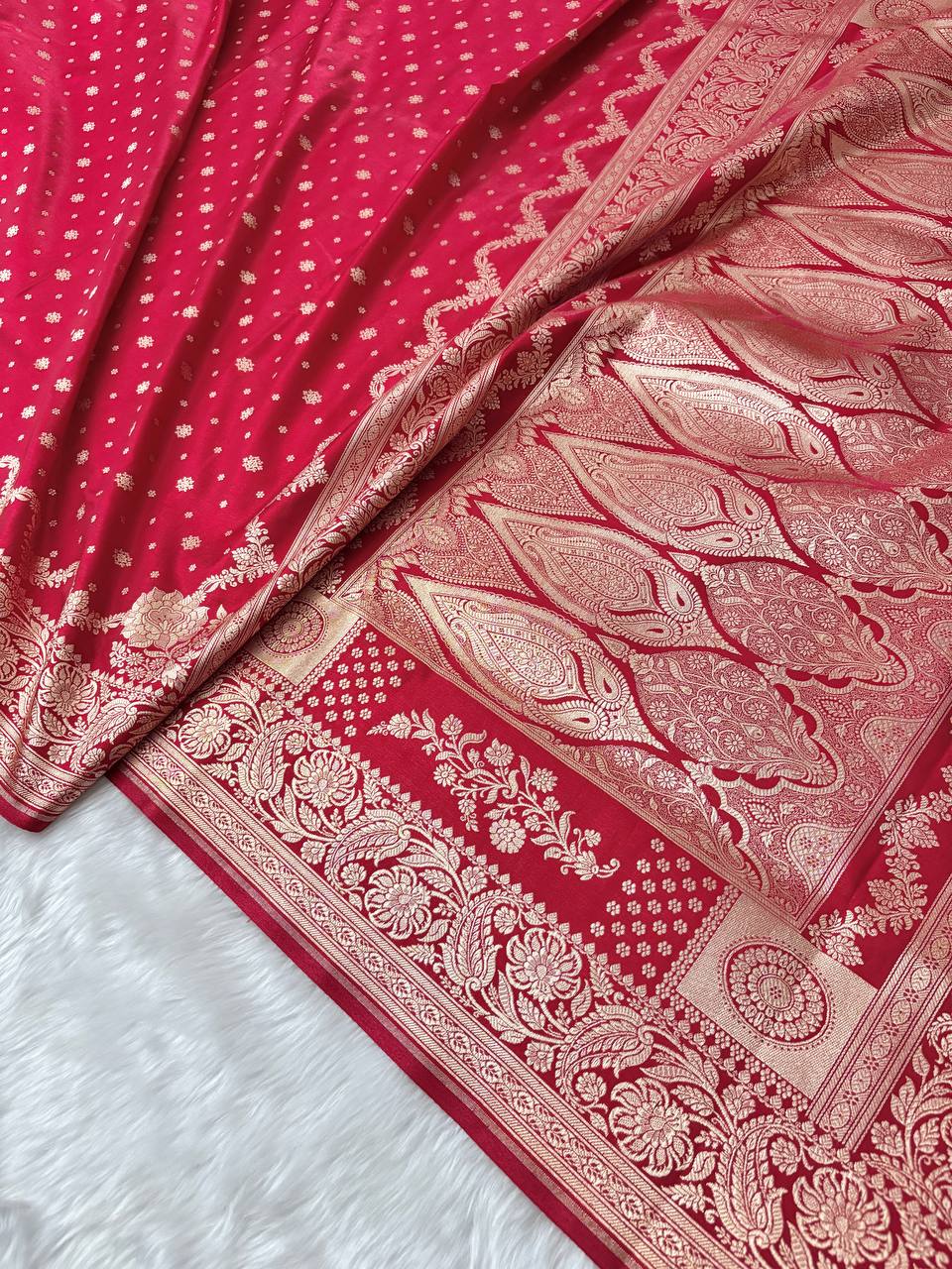 Rani Satin Silk Banarasi Saree – Silver Zari Buti Work&nbsp;