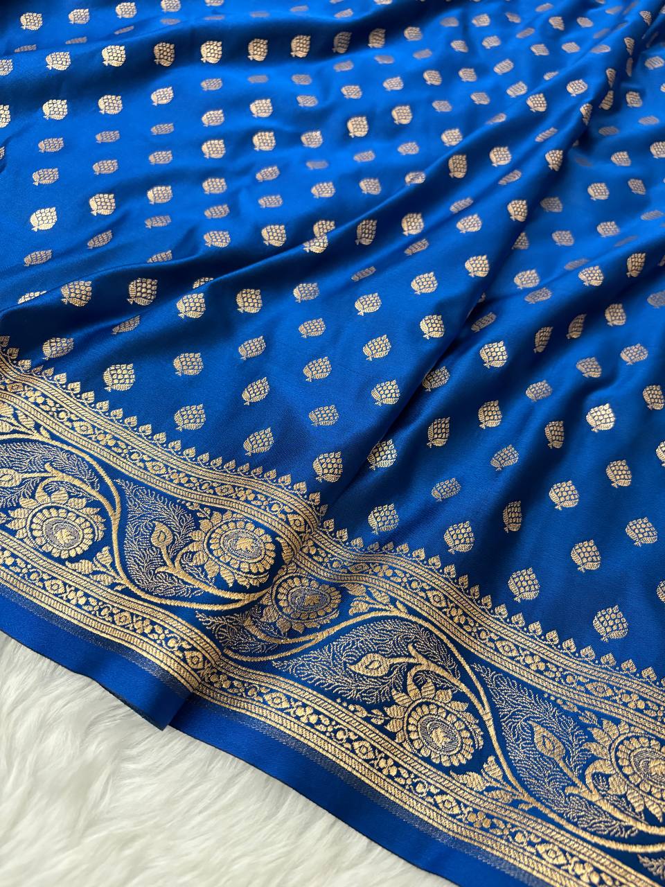 Royal Blue Katan Silk Banarasi Saree with Golden Zari Work