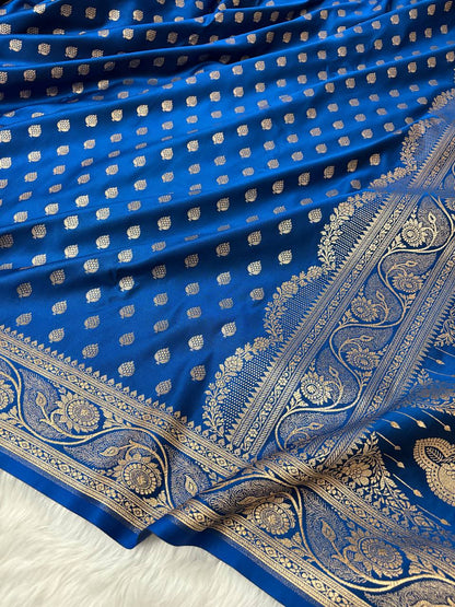 Royal Blue Katan Silk Banarasi Saree with Golden Zari Work