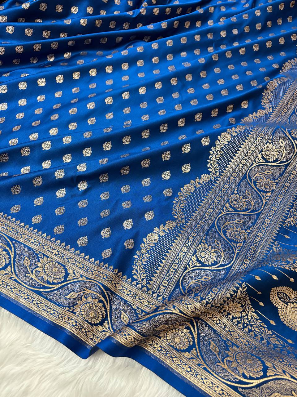 Royal Blue Katan Silk Banarasi Saree with Golden Zari Work