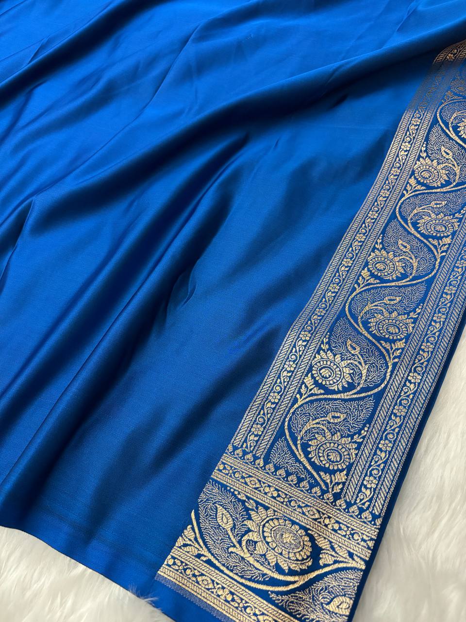 Royal Blue Katan Silk Banarasi Saree with Golden Zari Work