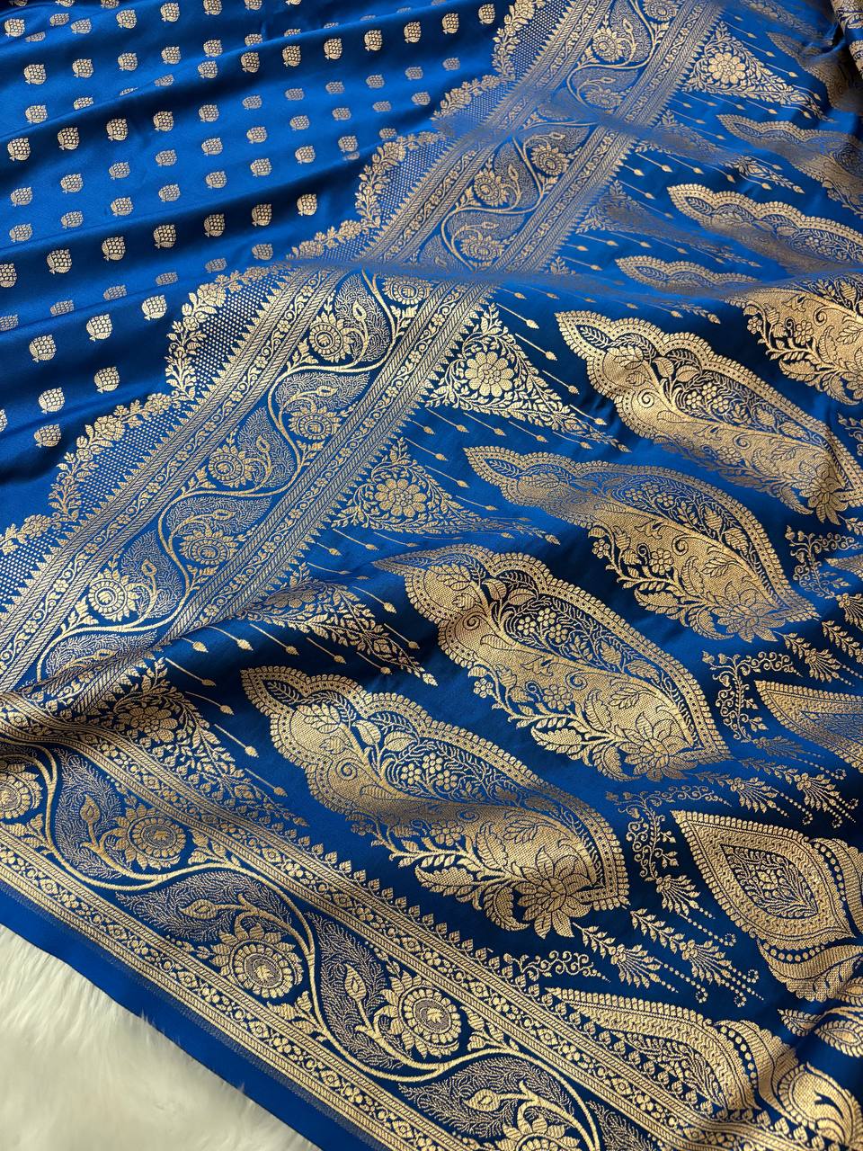Royal Blue Katan Silk Banarasi Saree with Golden Zari Work