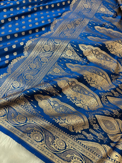 Royal Blue Katan Silk Banarasi Saree with Golden Zari Work