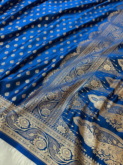 Royal Blue Katan Silk Banarasi Saree with Golden Zari Work