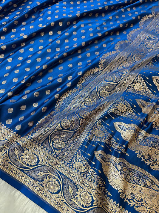 Royal Blue Katan Silk Banarasi Saree with Golden Zari Work
