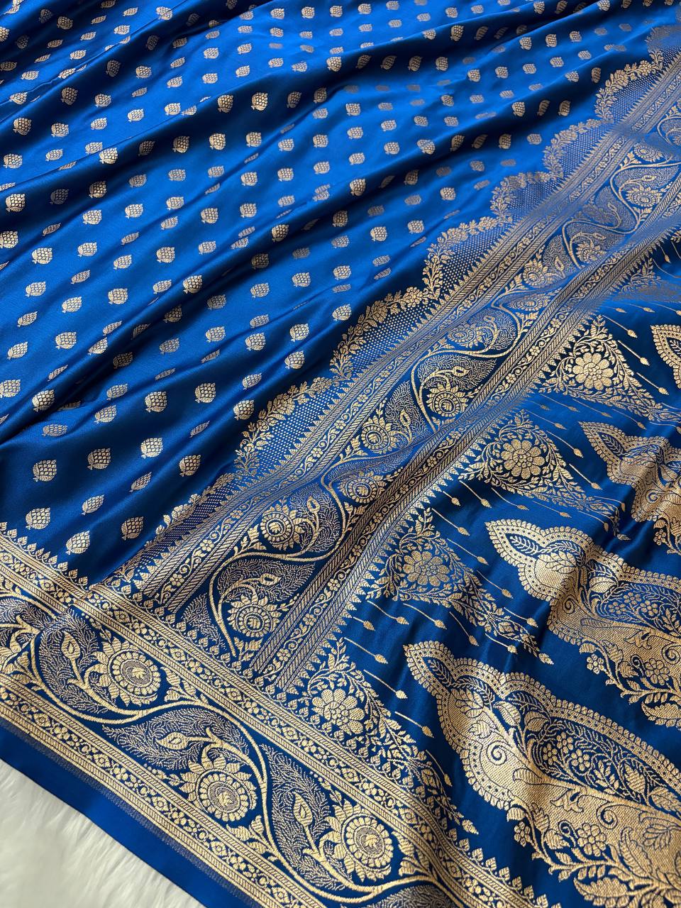 Royal Blue Katan Silk Banarasi Saree with Golden Zari Work