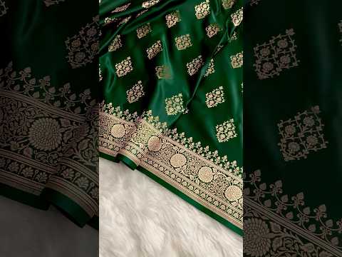 Bottle Green Kataan Silk Banarasi Saree – Light Golden Zari Work