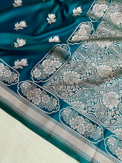 Peacock Shaded Soft Kataan Silk Banarasi Saree