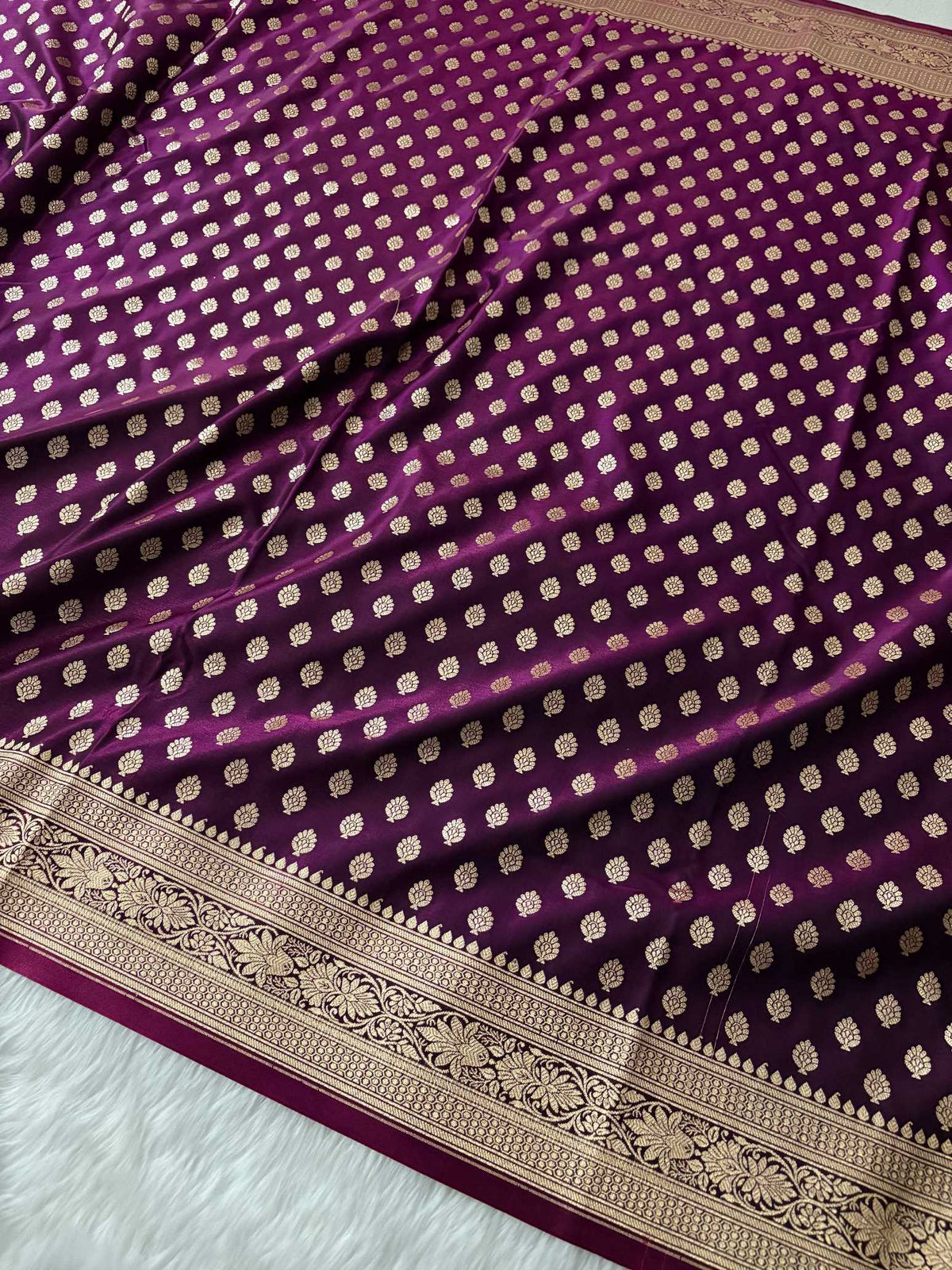 Purple Satin Silk Banarasi Motif Saree