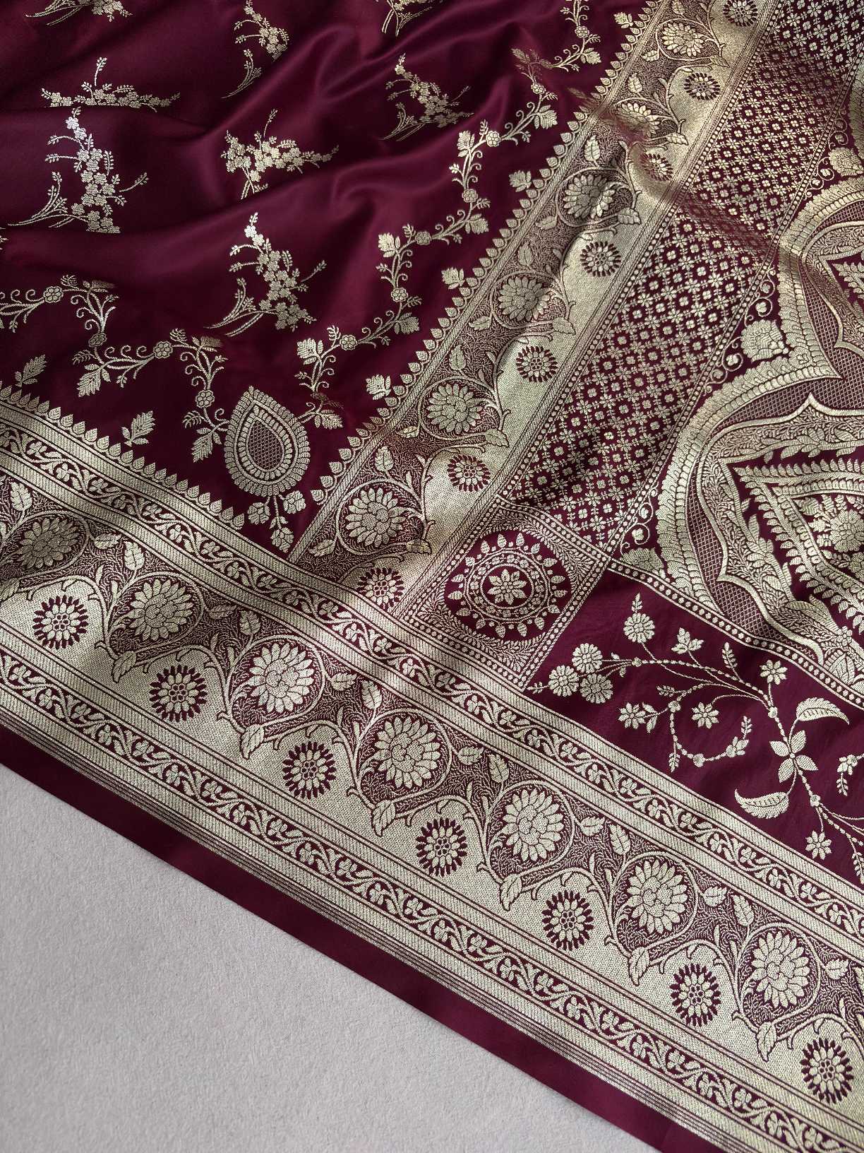 Brown Soft Kataan Silk Banarasi Saree Light Gold Work