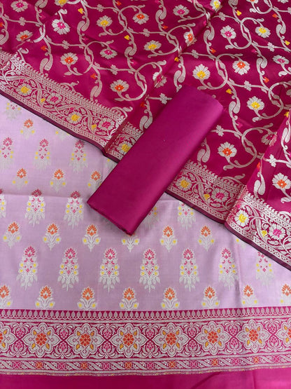 Rani and Rani Pink Satin Silk Banarasi Suit