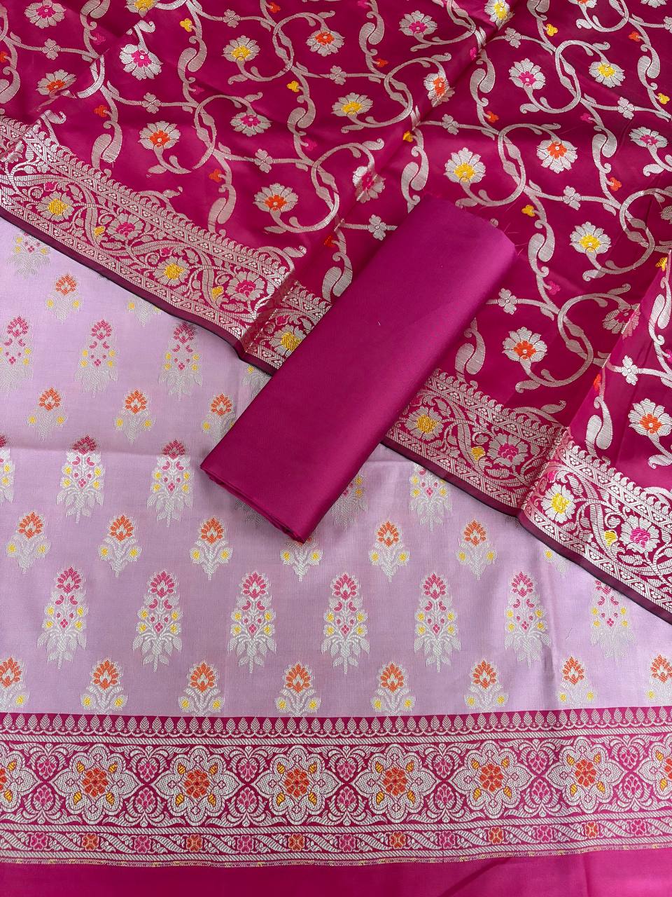 Rani and Rani Pink Satin Silk Banarasi Suit