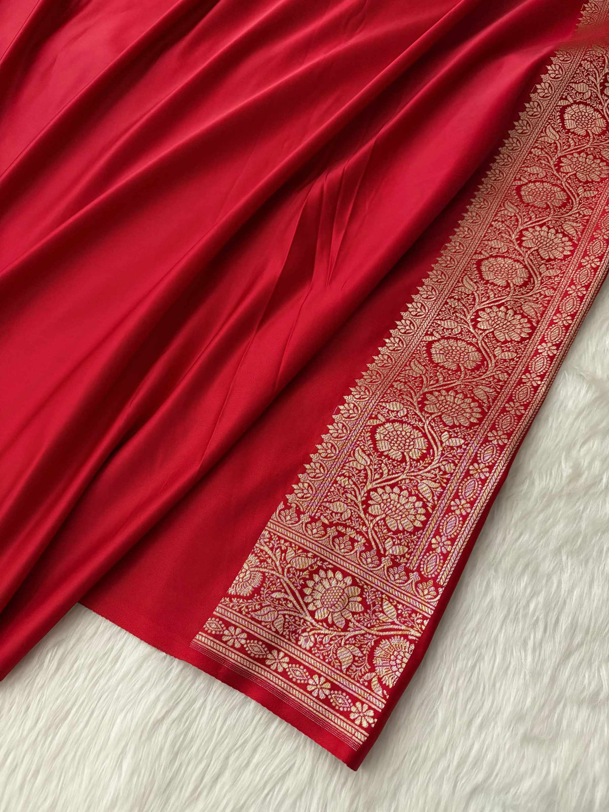 Red Kataan Satin Silk Banarasi Saree Bridal Jaal