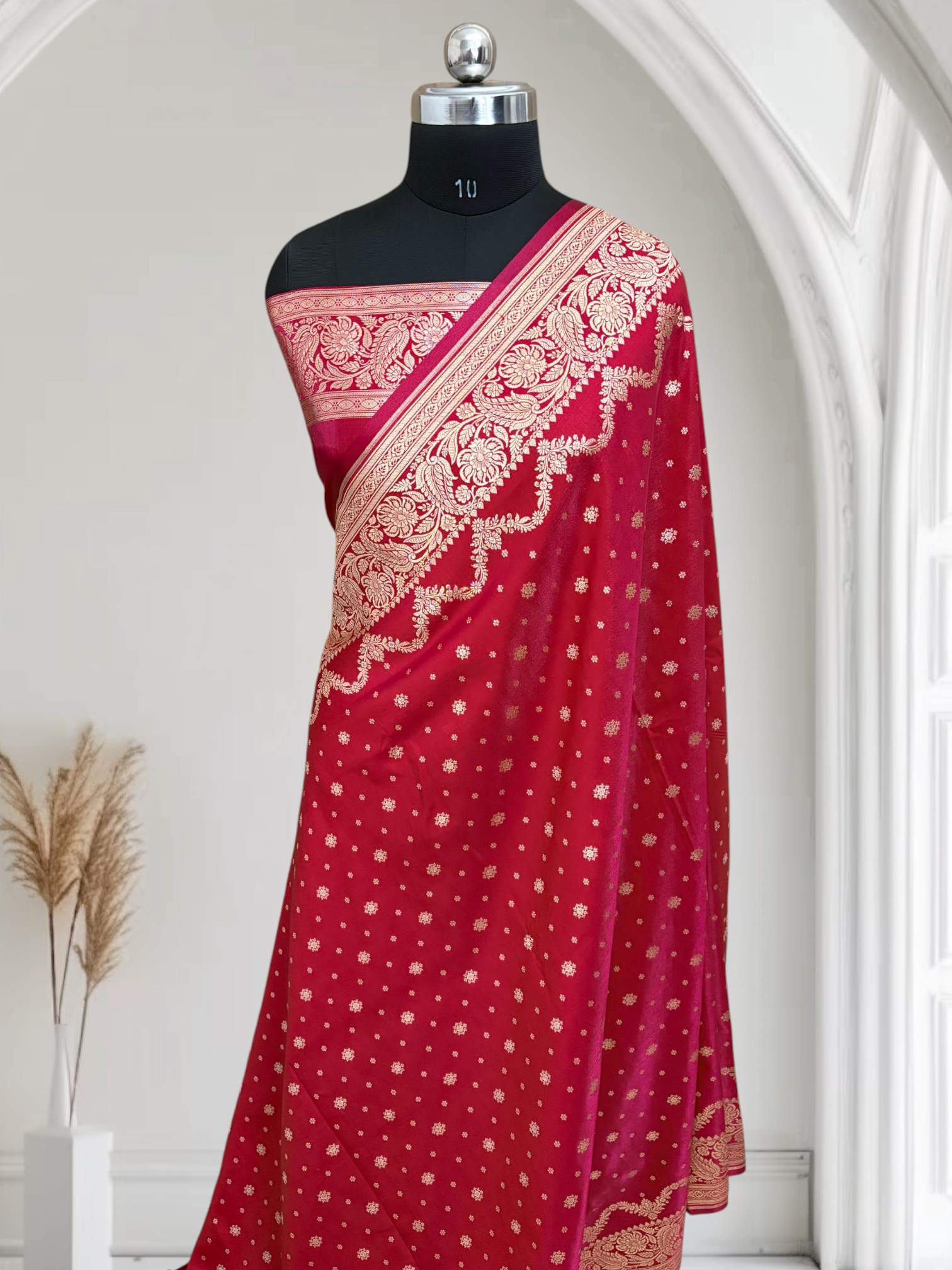 Rani Satin Silk Banarasi Saree – Silver Zari Buti Work&nbsp;