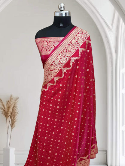 Rani Satin Silk Banarasi Saree – Silver Zari Buti Work