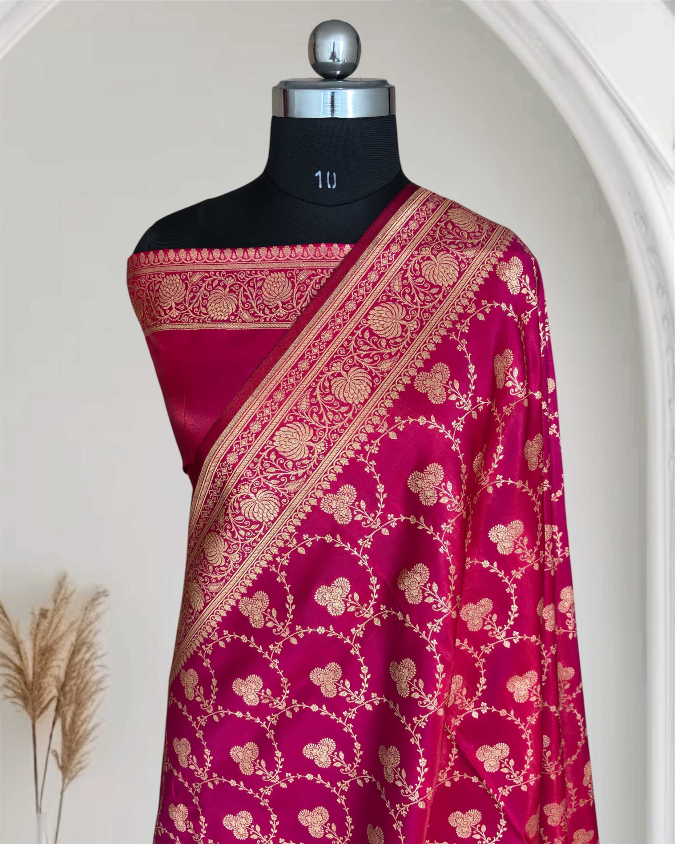 Satin Silk Saree Banarasi Jaal in Rani Pink Shades
