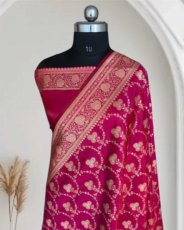 Satin Silk Saree Banarasi Jaal in Rani Pink Shades