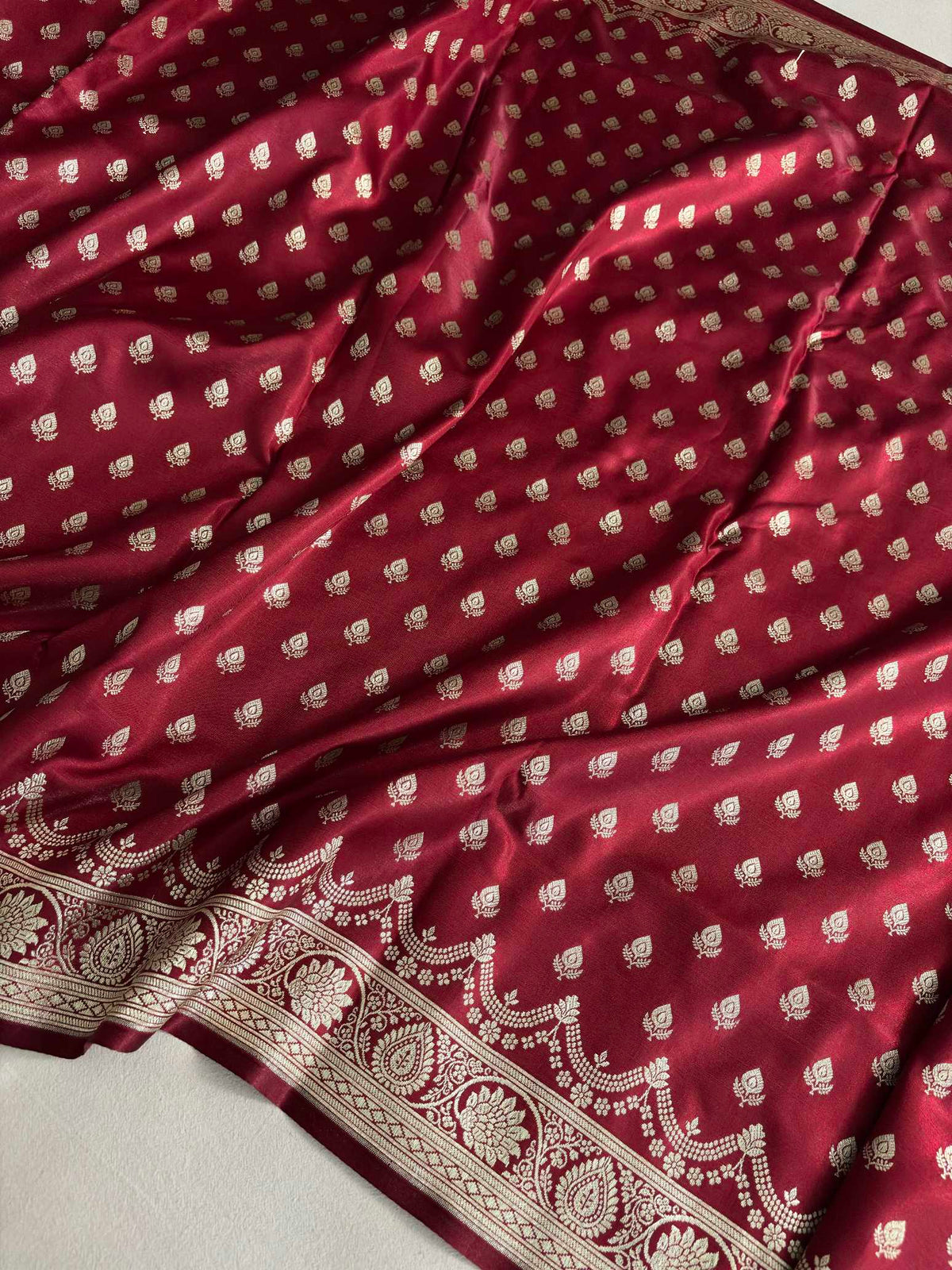 Maroon Satin Silk Banarasi Saree