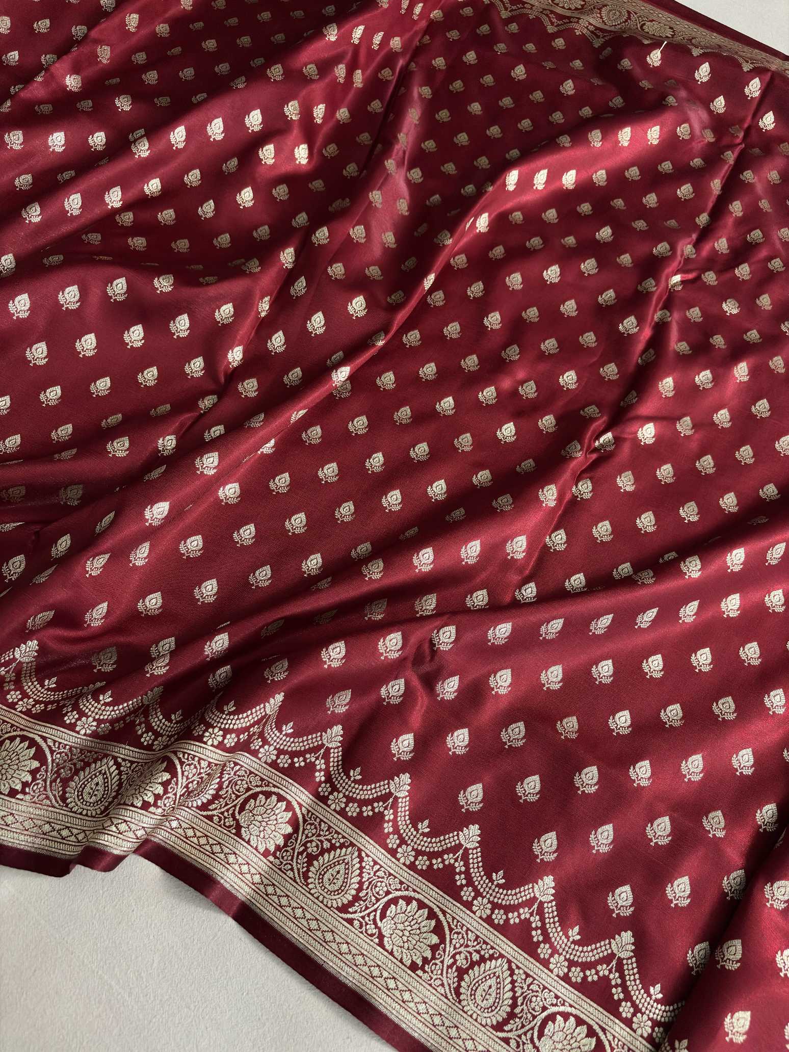Maroon Satin Silk Banarasi Saree