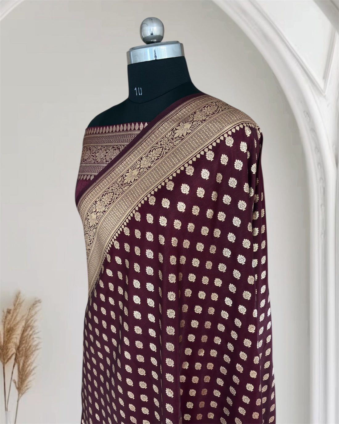 Coffe Colour Satin Silk Banarasi Motif Saree