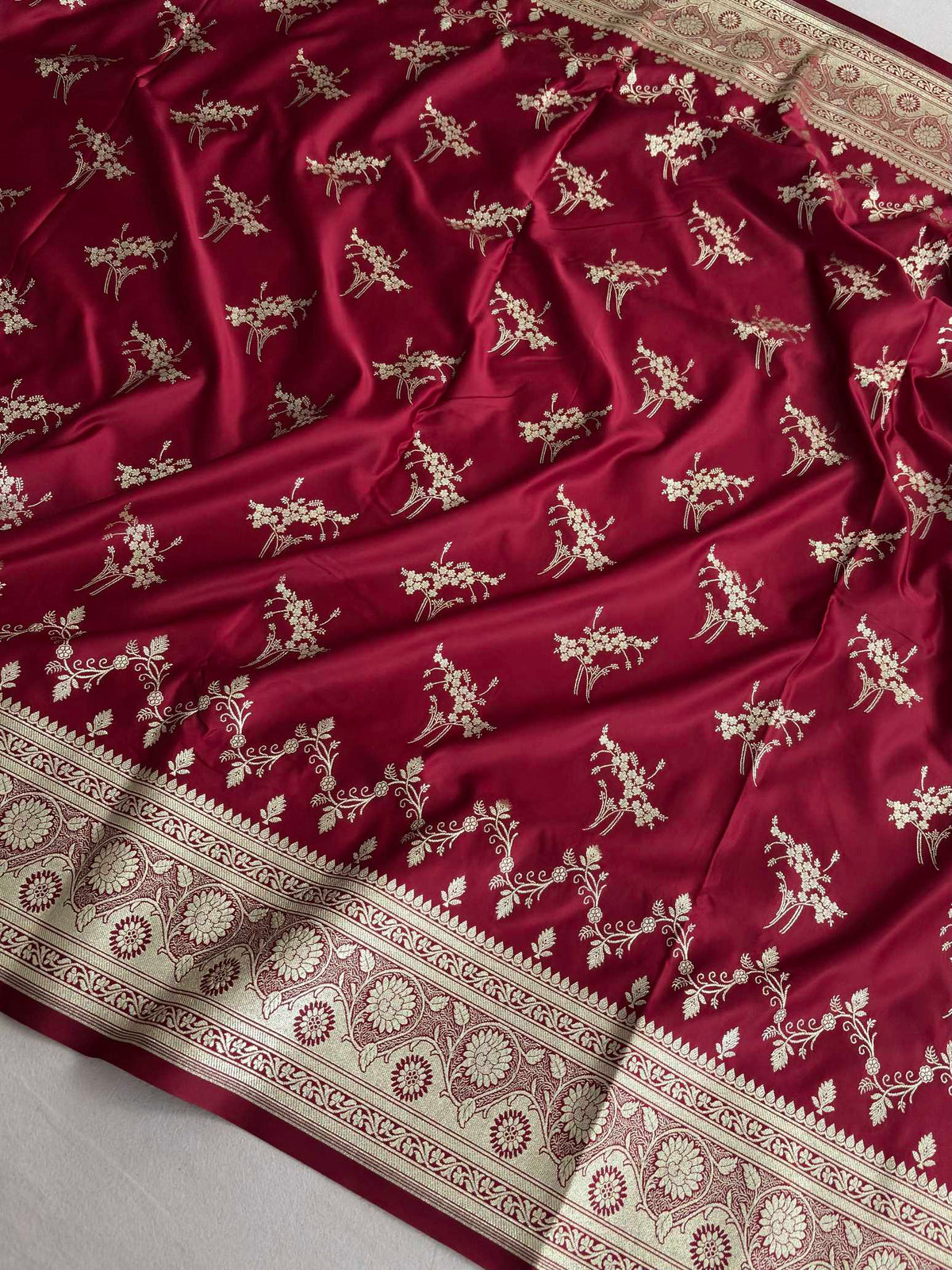 Maroon Soft Kataan Silk Banarasi Saree Light Gold Work